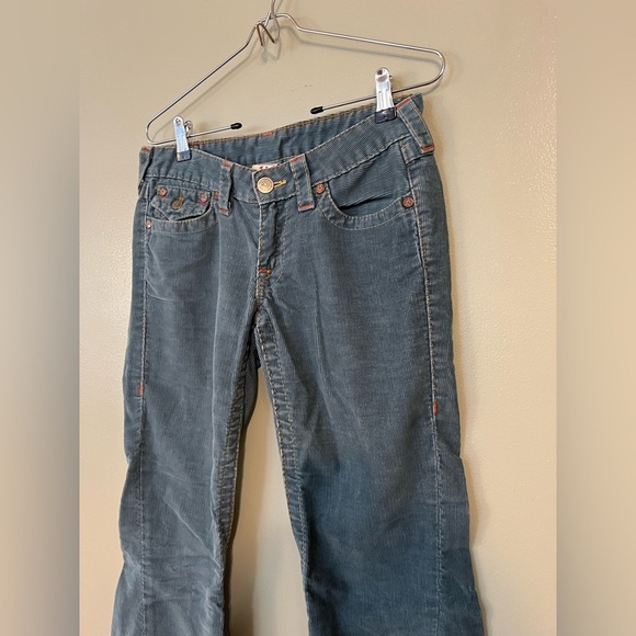 True Religion Womens Vintage Low Rise Flare Blue Corduroy Pants Y2K Joey Sz 28 - Picture 3 of 15